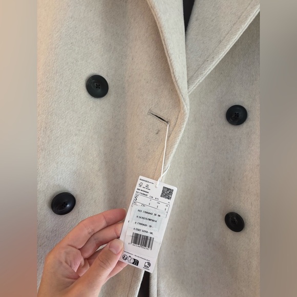 new Mango DOUBLE-BREASTED WOOL-BLEND COAT in light/pastel grey heathered marle - Picture 4 of 9